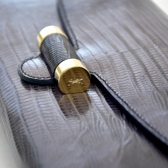 YVES SAINT LAURENT EXOTIC LIZARD CLUTCH HANDBAG - Picture 13 of 16
